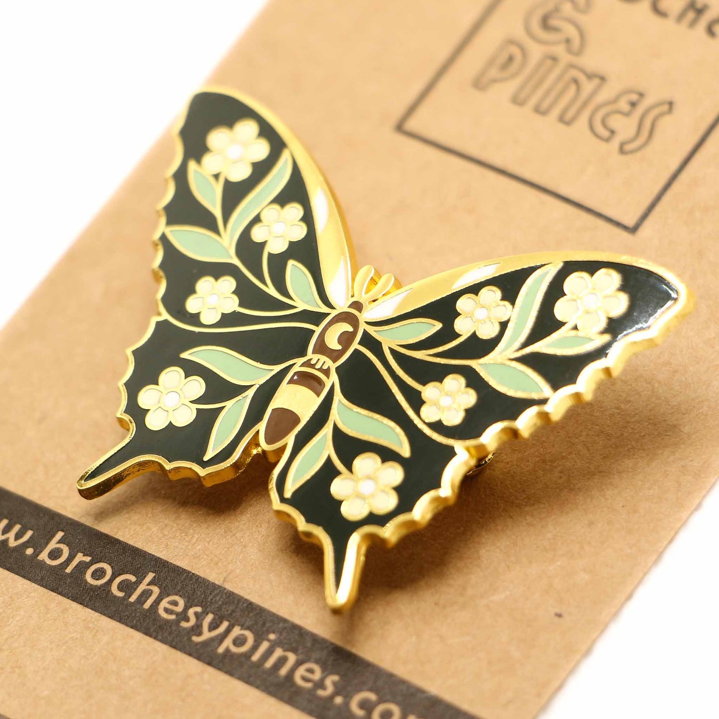 Broche Mariposa Verde - Detalles en Dorado - Insectos